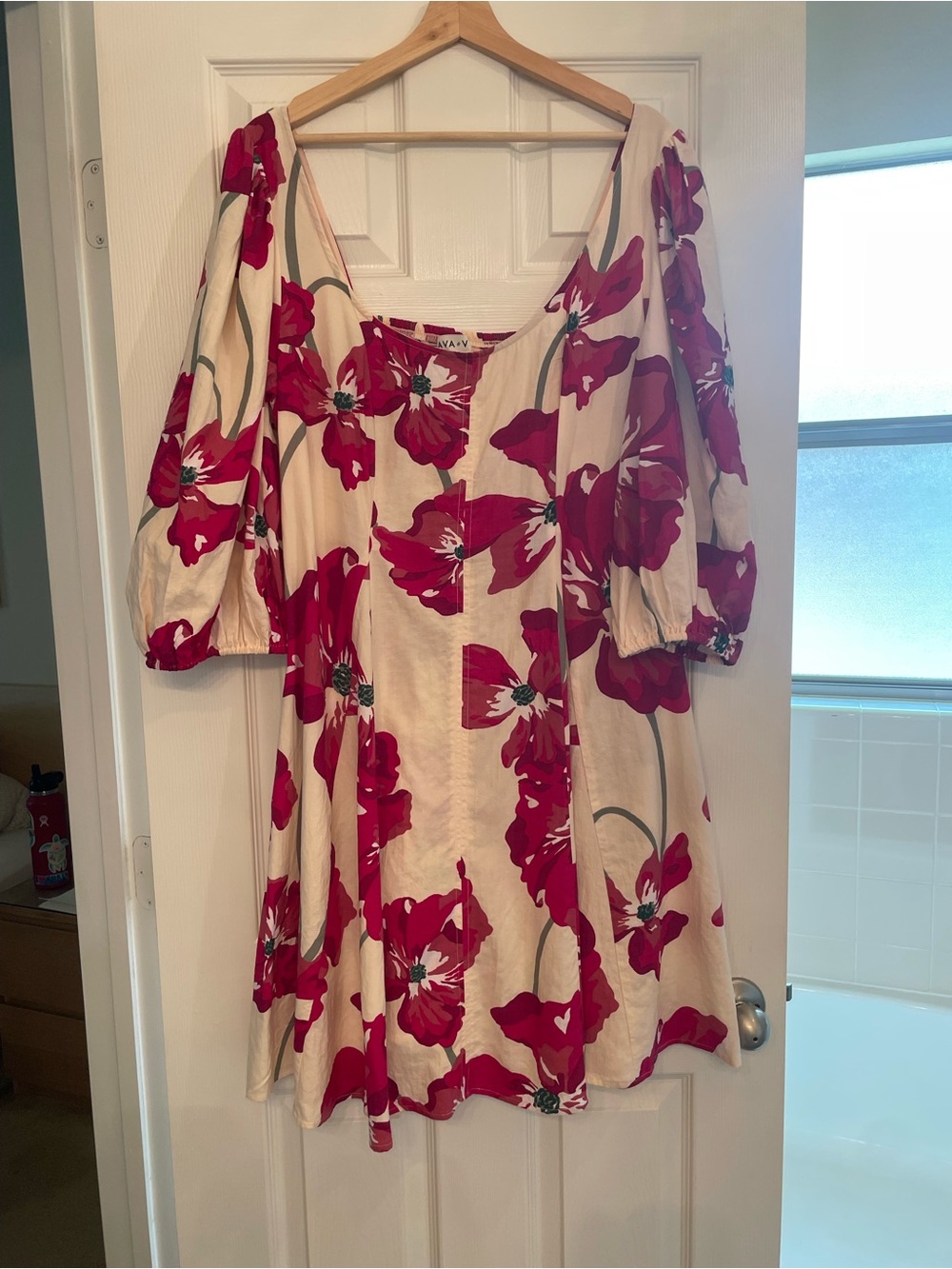 Ava & Viv Cream Midi Dress with Bold Red Floral